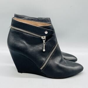 Belle By Sigerson Morrison Boots Womens 6.5 Black Ankle Wedge Zip Booties Shoes